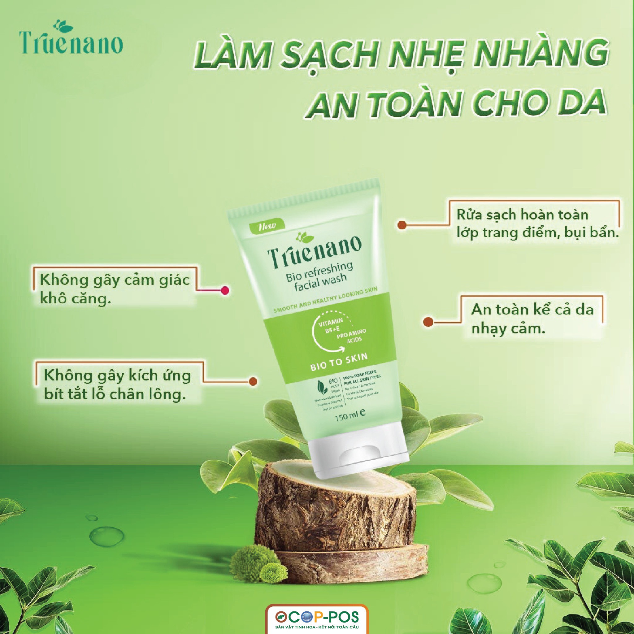 Rửa Mặt Sinh Học Dịu Nhẹ Cho Da Nhạy Cảm (bio refreshing facial wash) xanh lá